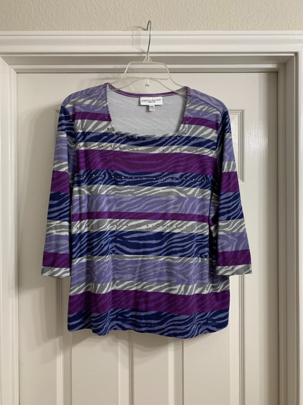 Rebecca Malone Petite Women's Purple Striped Blouse, Size Petite XL